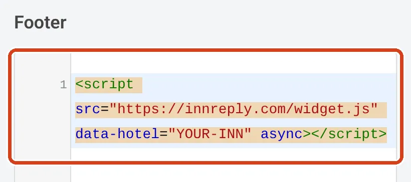 The WPCode Footer box with the InnReply line pasted in